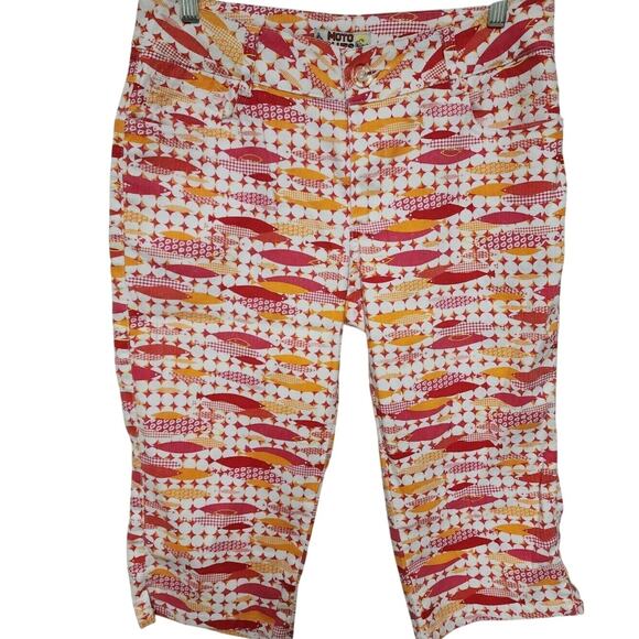 Y2K Moto Blues Womens Size 10 Pink Orange Capris Retro Fish Geometric Preppy - Picture 2 of 8
